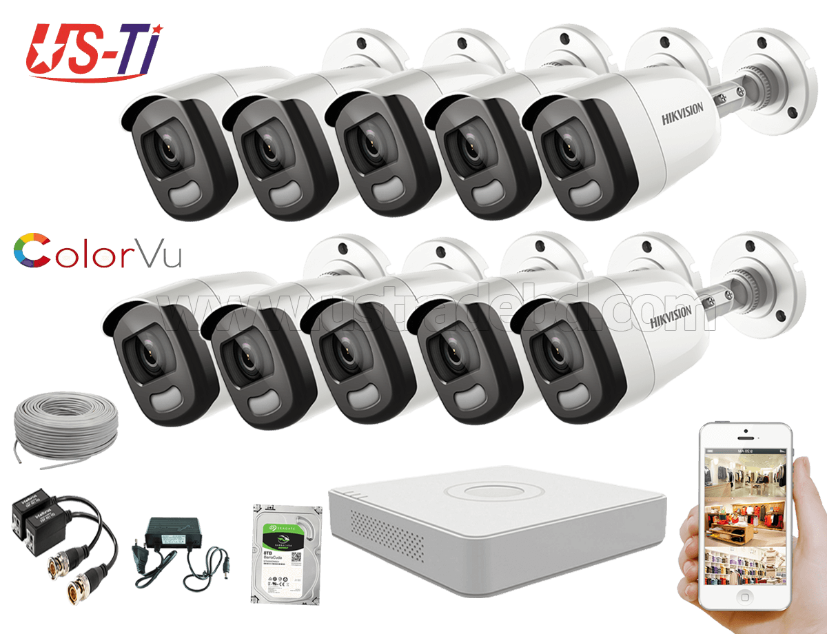 24 Hours Colour Hikvision 10pc camera Package