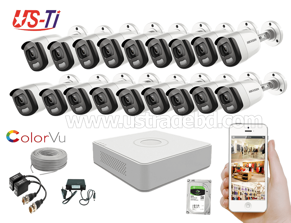 24 Hours Colour Hikvision 18pc camera Package