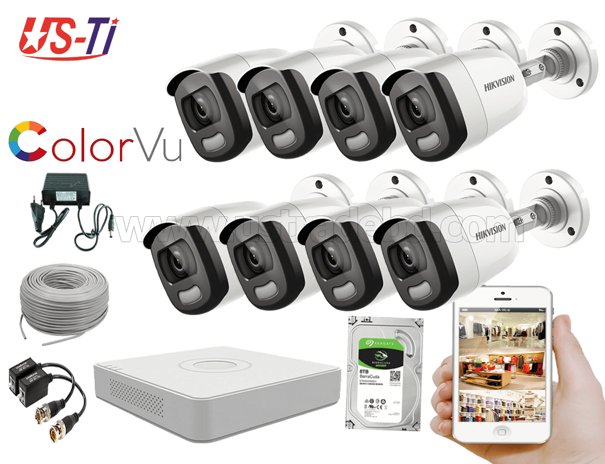 24 Hours Colour Hikvision 8pc camera Package