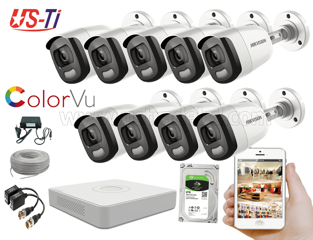 24 Hours Colour Hikvision 9pc camera Package