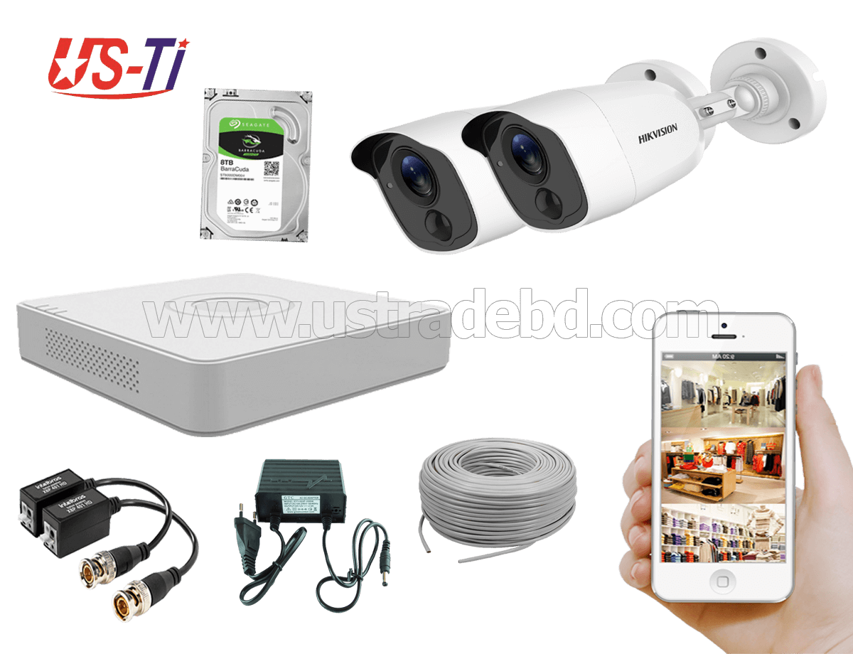 2MP Hikvision 2 Full HD Flash detection camera  CCTV Package