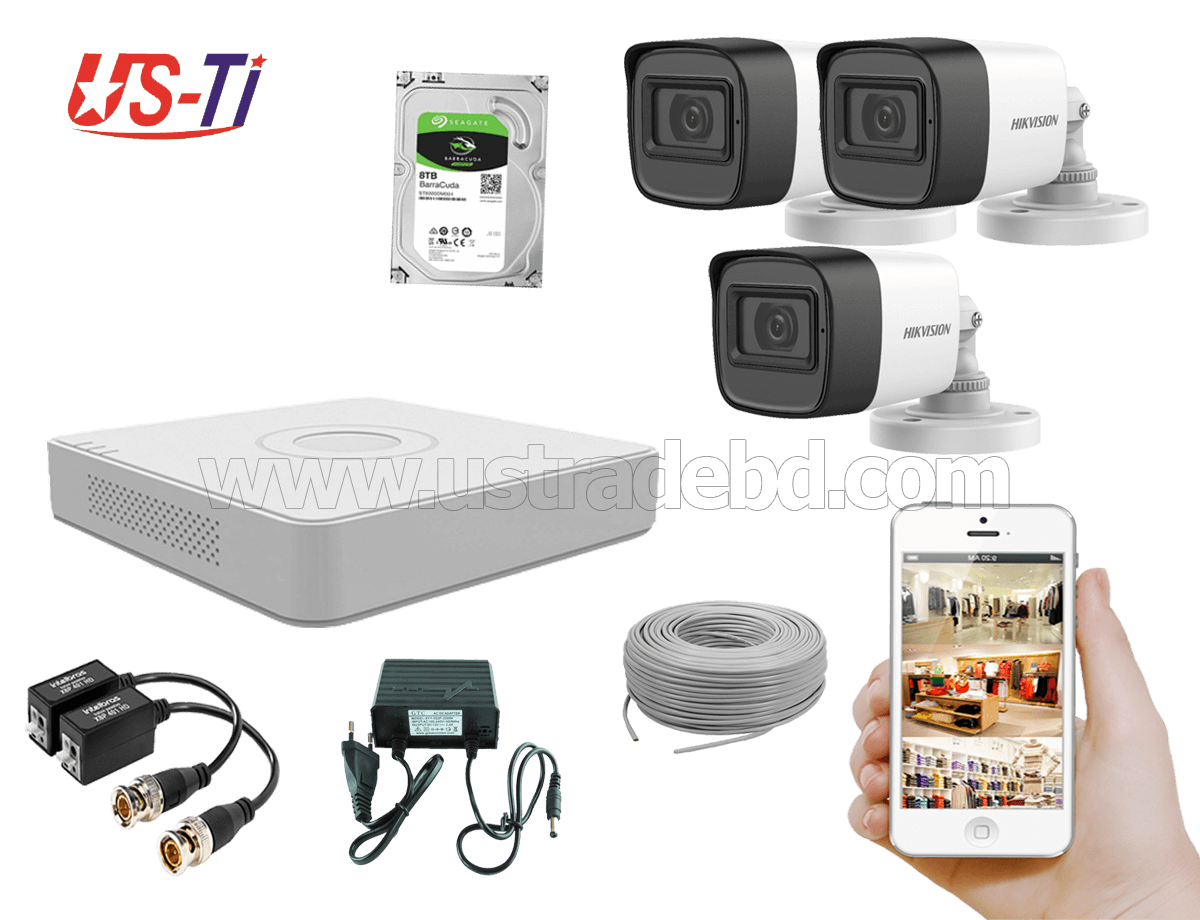 2MP Hikvision 3 Full HD Audio camera CCTV Package