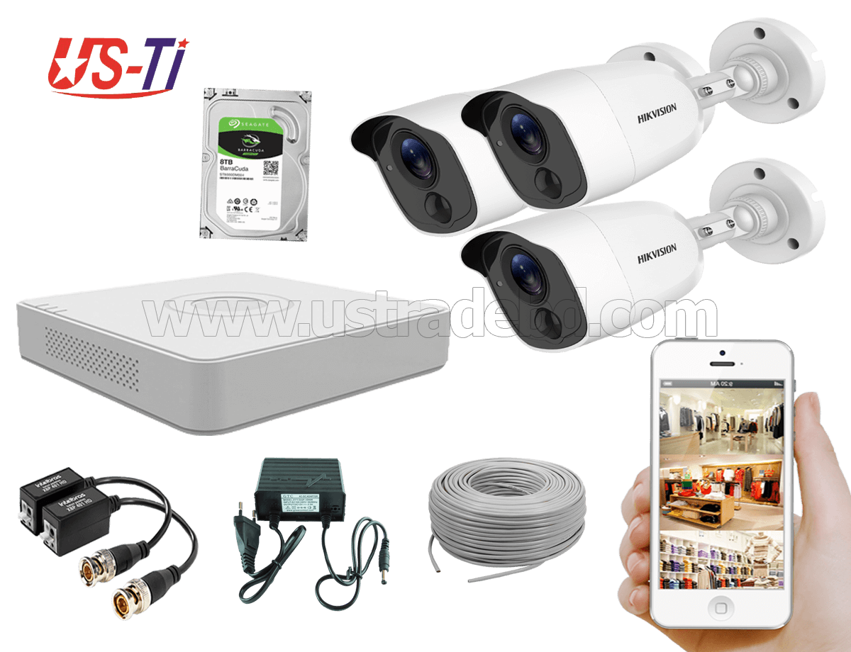 2MP Hikvision 3 Full HD Flash detection camera  CCTV Package