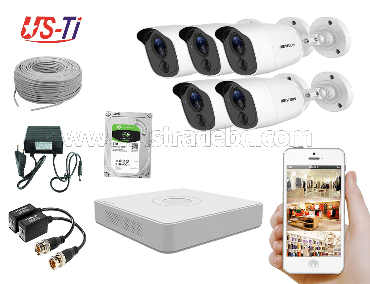 2MP Hikvision 5 Full HD Flash detection camera  CCTV Package