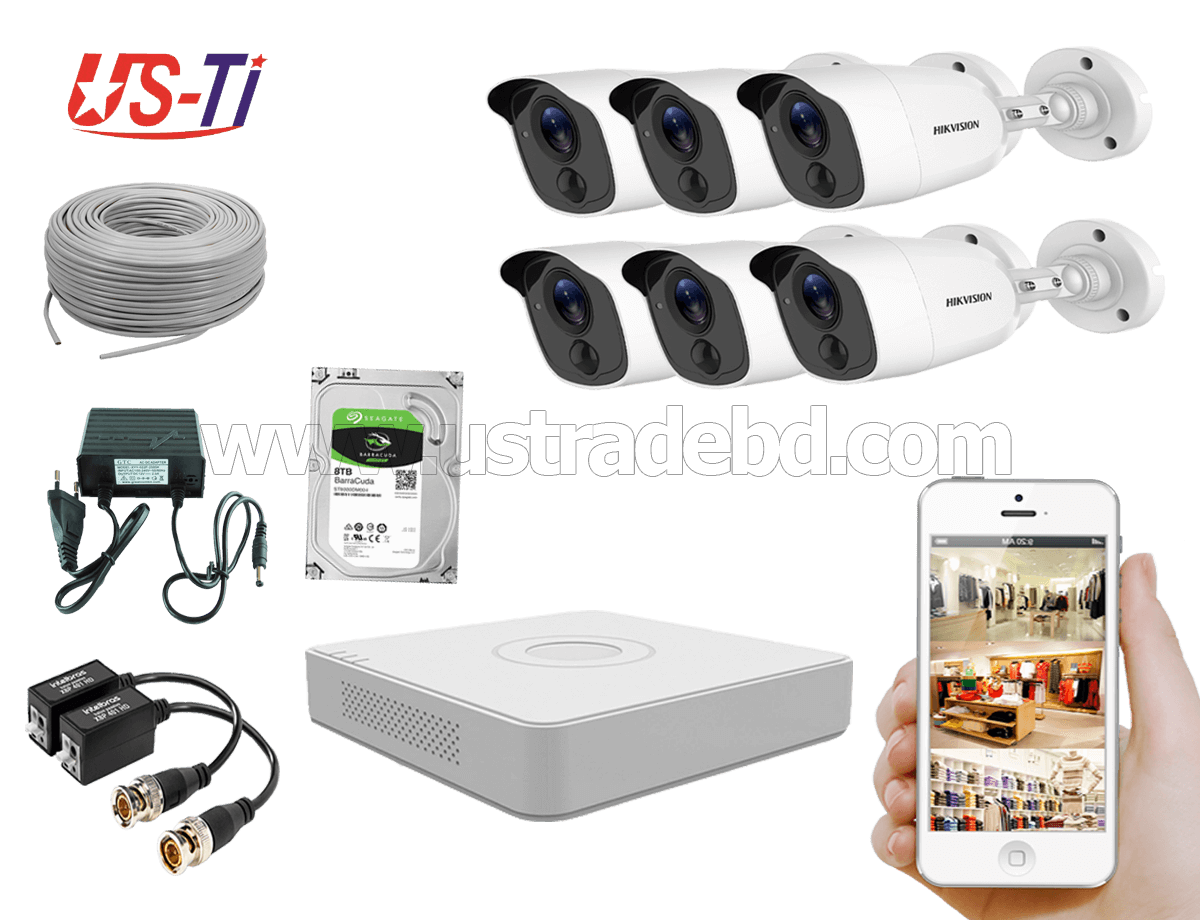 2MP Hikvision 6 Full HD Flash detection camera  CCTV Package