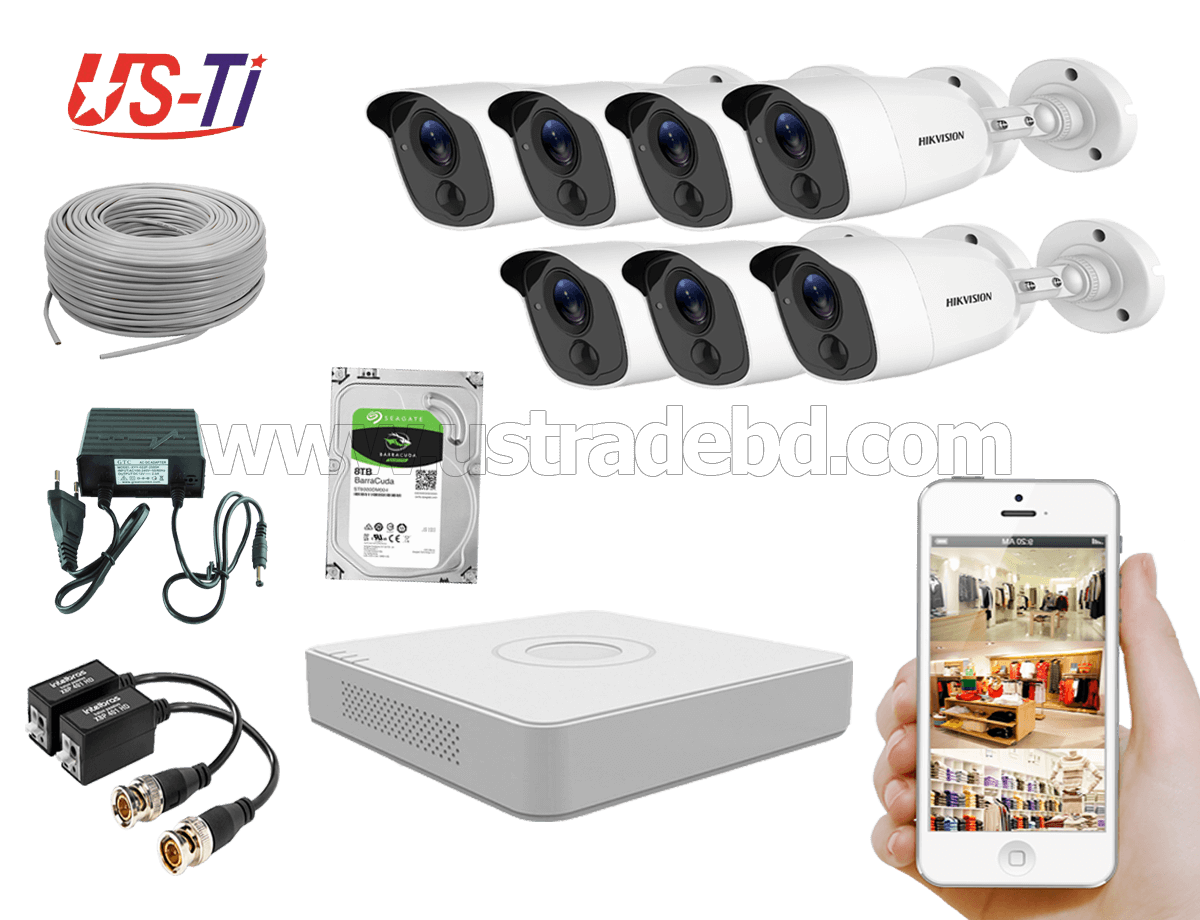 2MP Hikvision 7 Full HD Flash detection camera CCTV Package