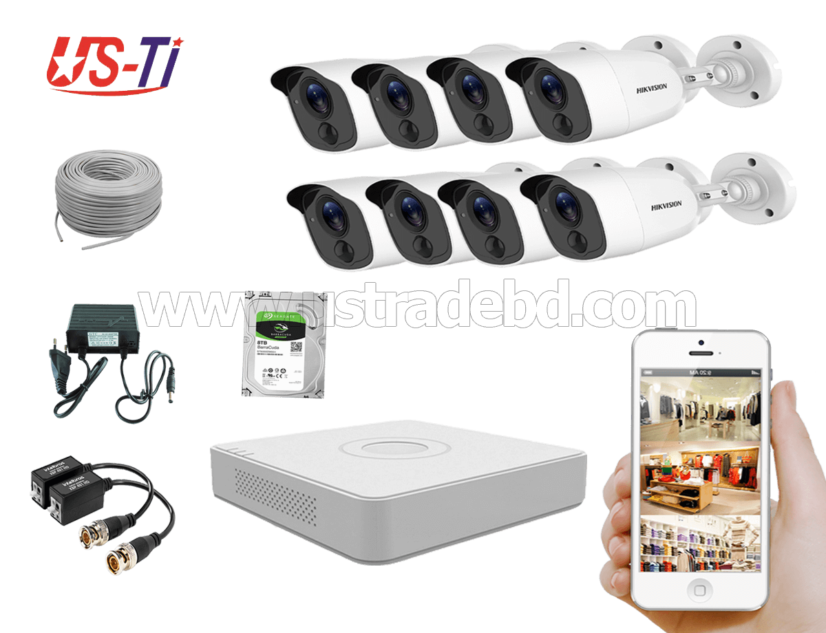 2MP Hikvision 8 Full HD Flash detection camera CCTV Package