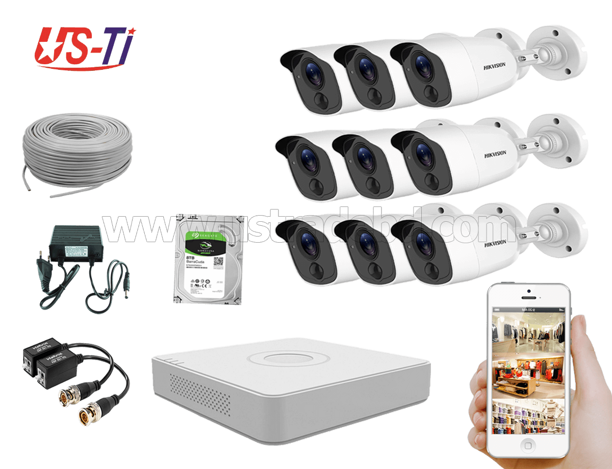 2MP Hikvision 9 Full HD Flash detection camera CCTV Package