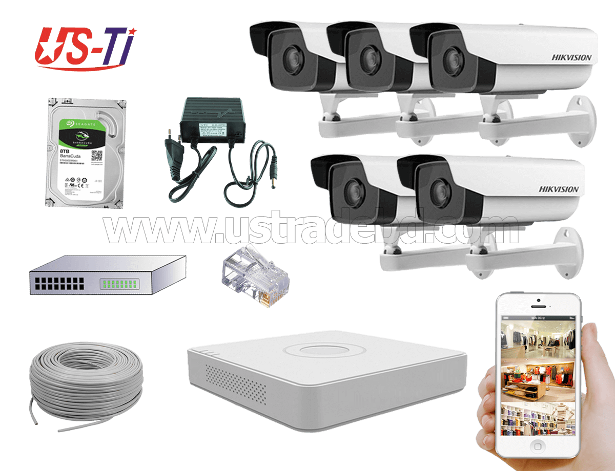 2MP IP Hikvision 5pc camera Package