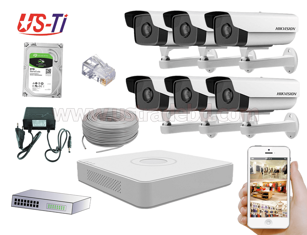 2MP IP Hikvision 6pc camera Package