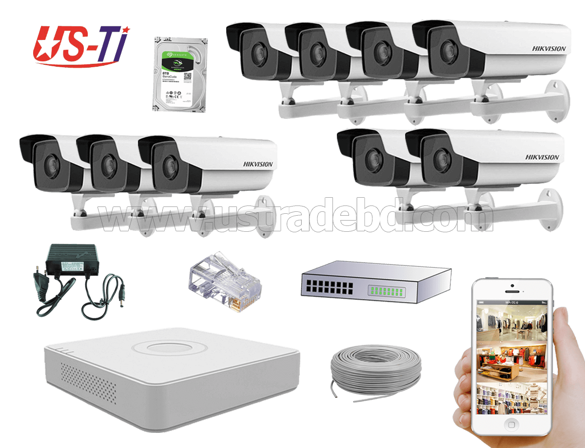 2MP IP Hikvision 9pc camera Package