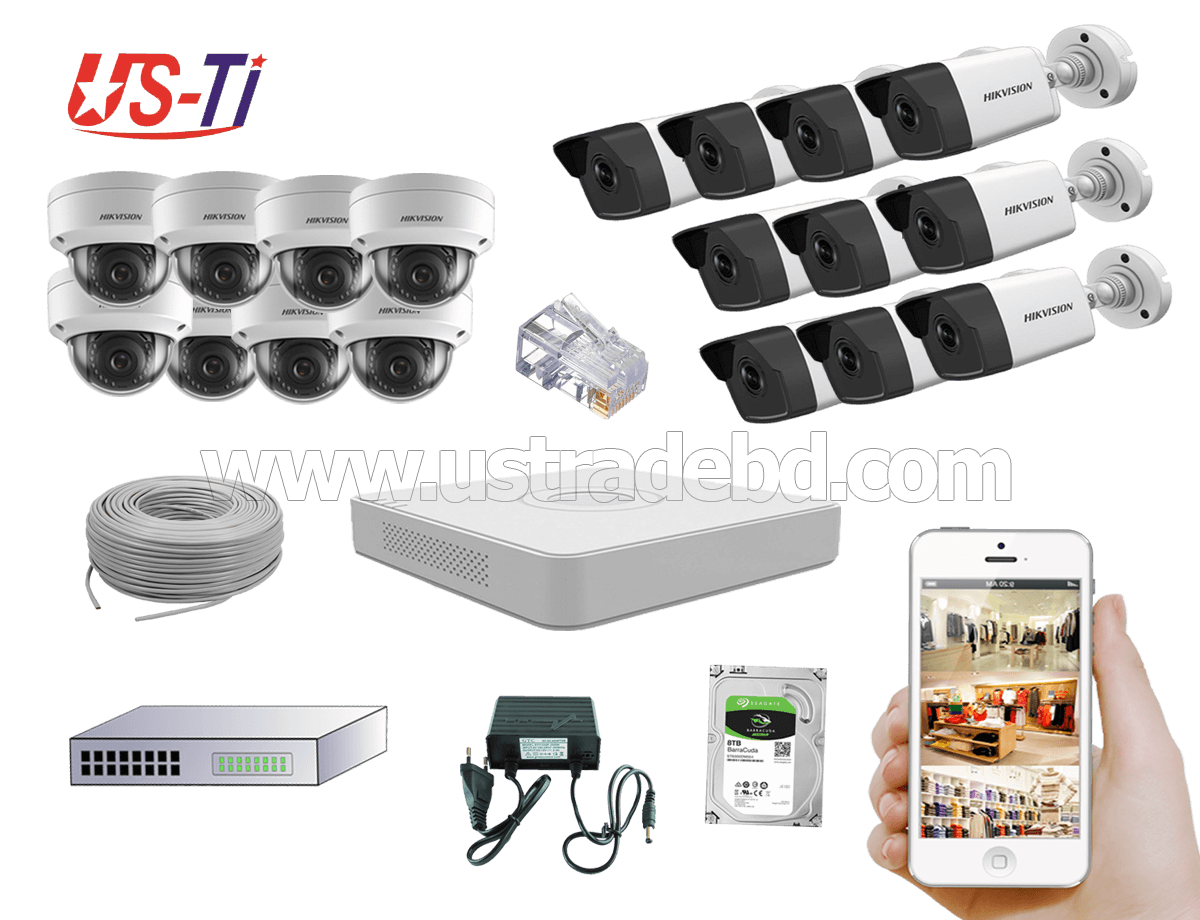 4MP IP Hikvision 18pc camera Package