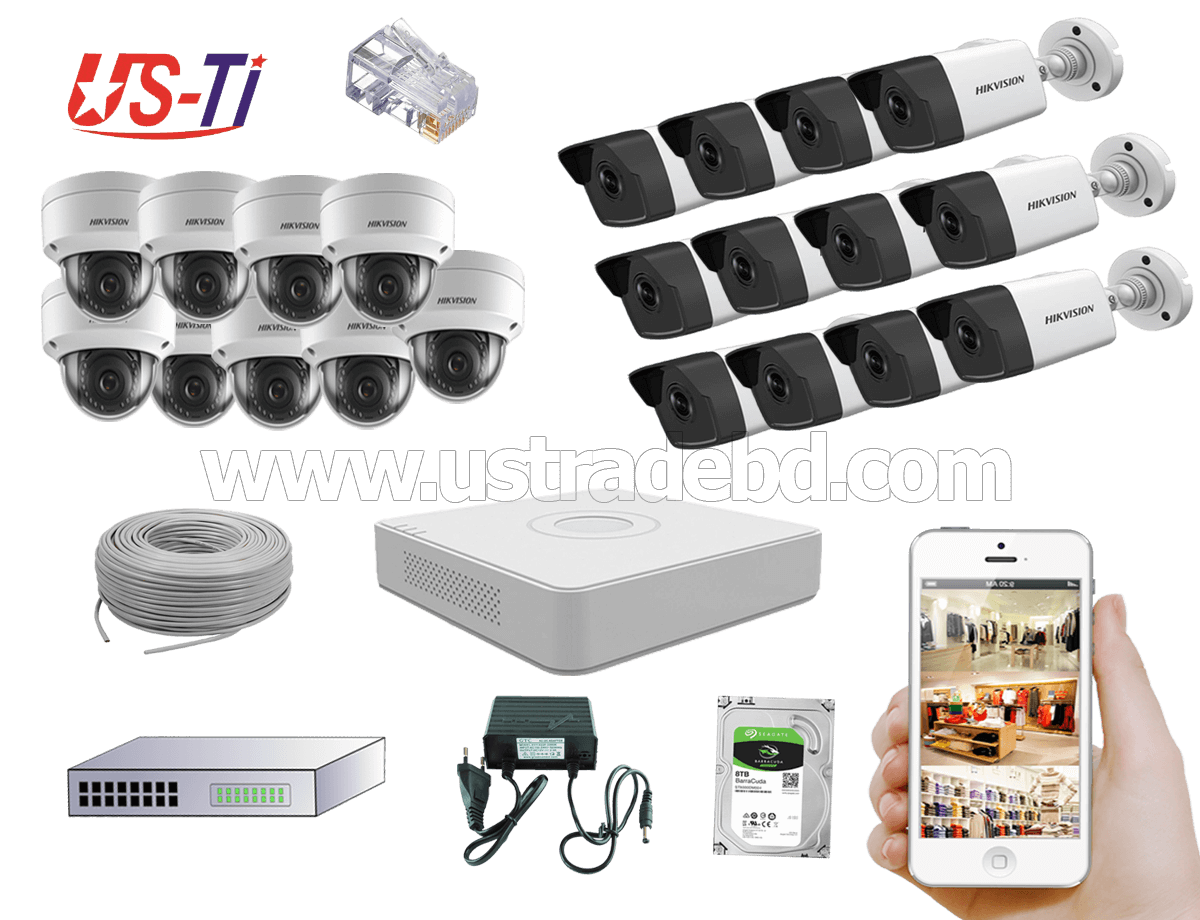 4MP IP Hikvision 21pc camera Package