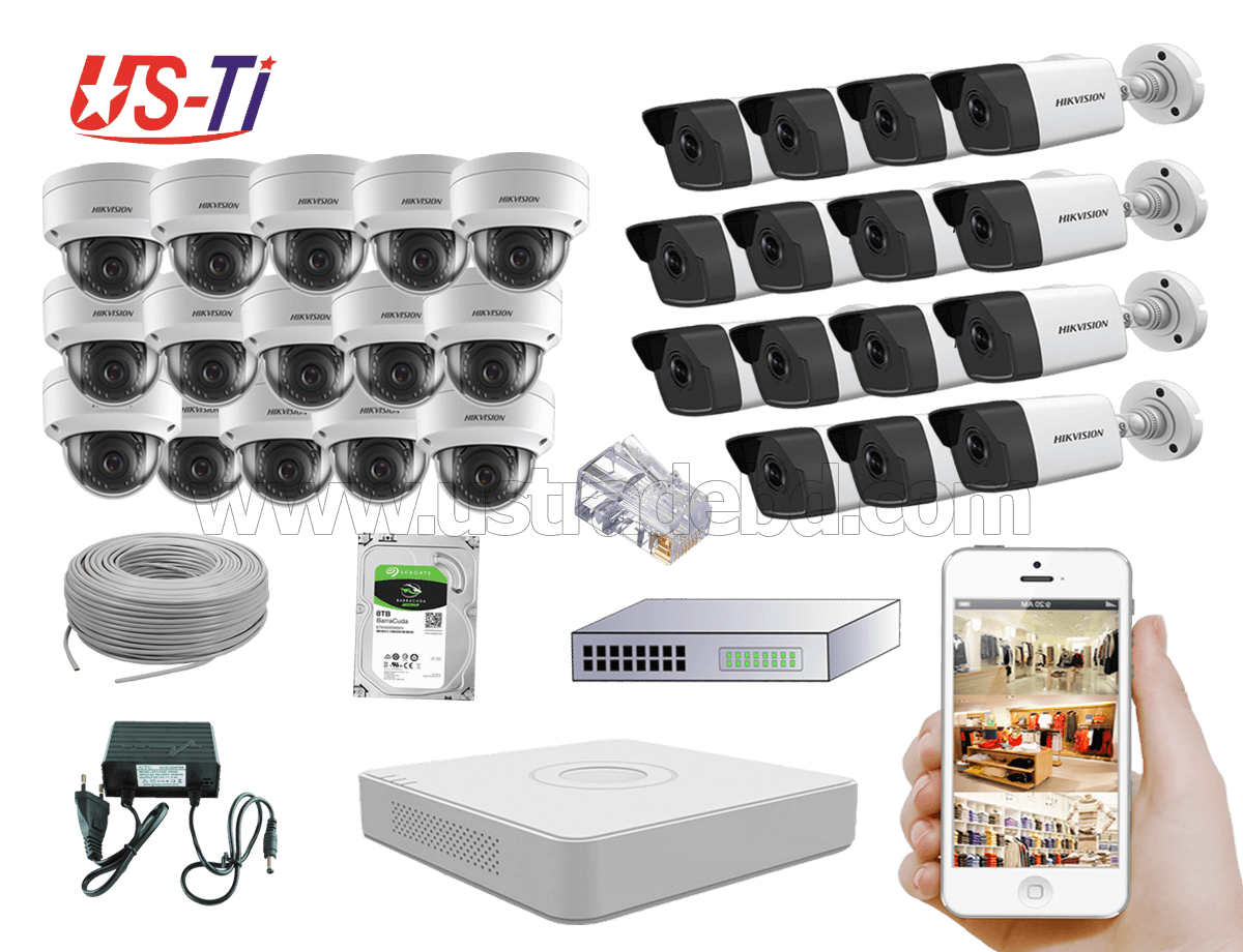 4MP IP Hikvision 30pc camera Package