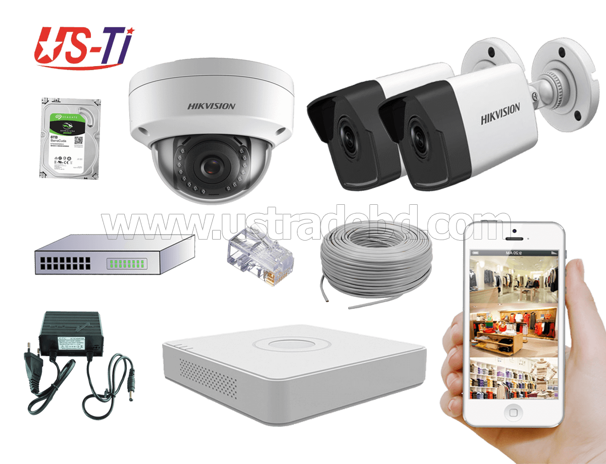 4MP IP Hikvision 3pc camera Package