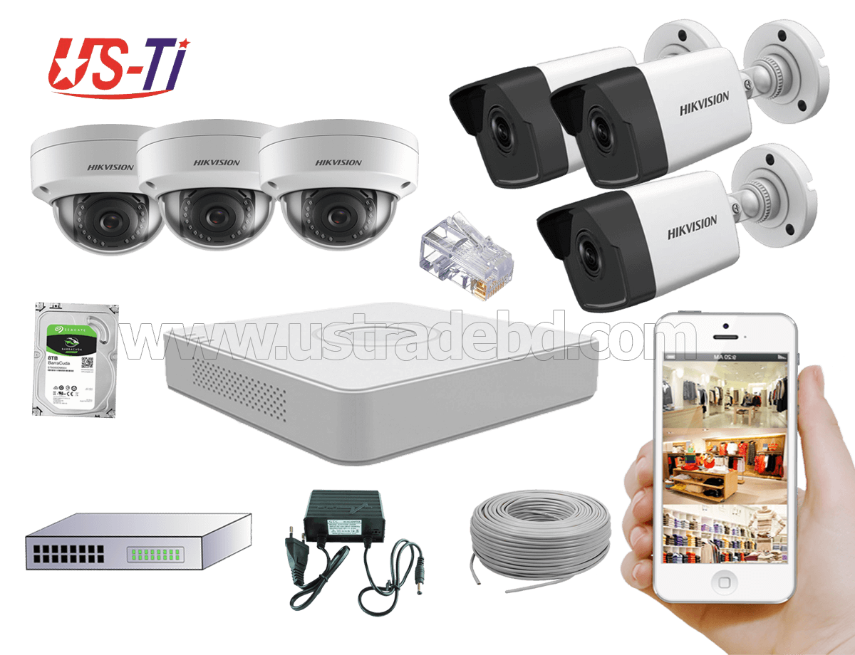 4MP IP Hikvision 6pc camera Package