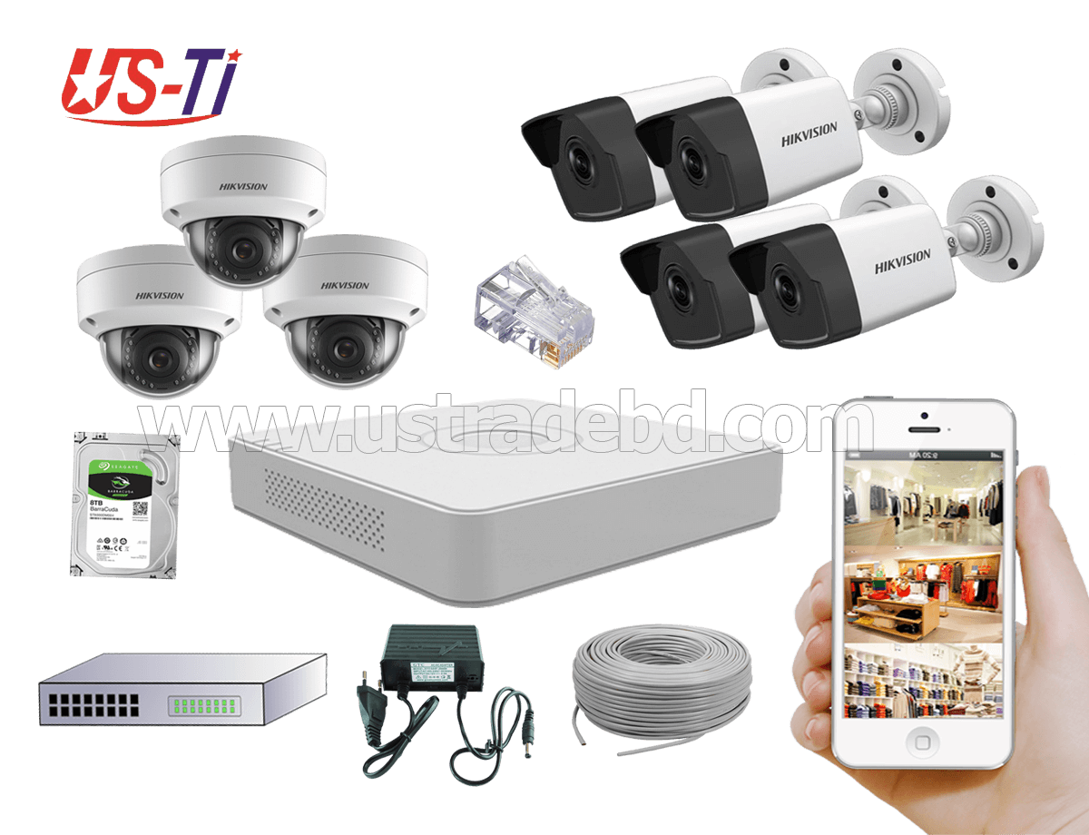 4MP IP Hikvision 7pc camera Package