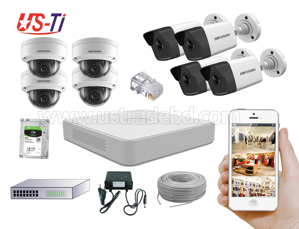 4MP IP Hikvision 8pc camera Package