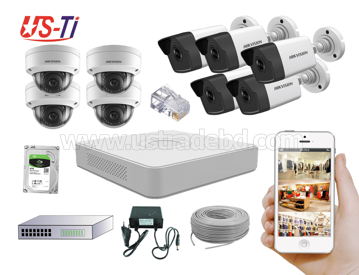 4MP IP Hikvision 9pc camera Package