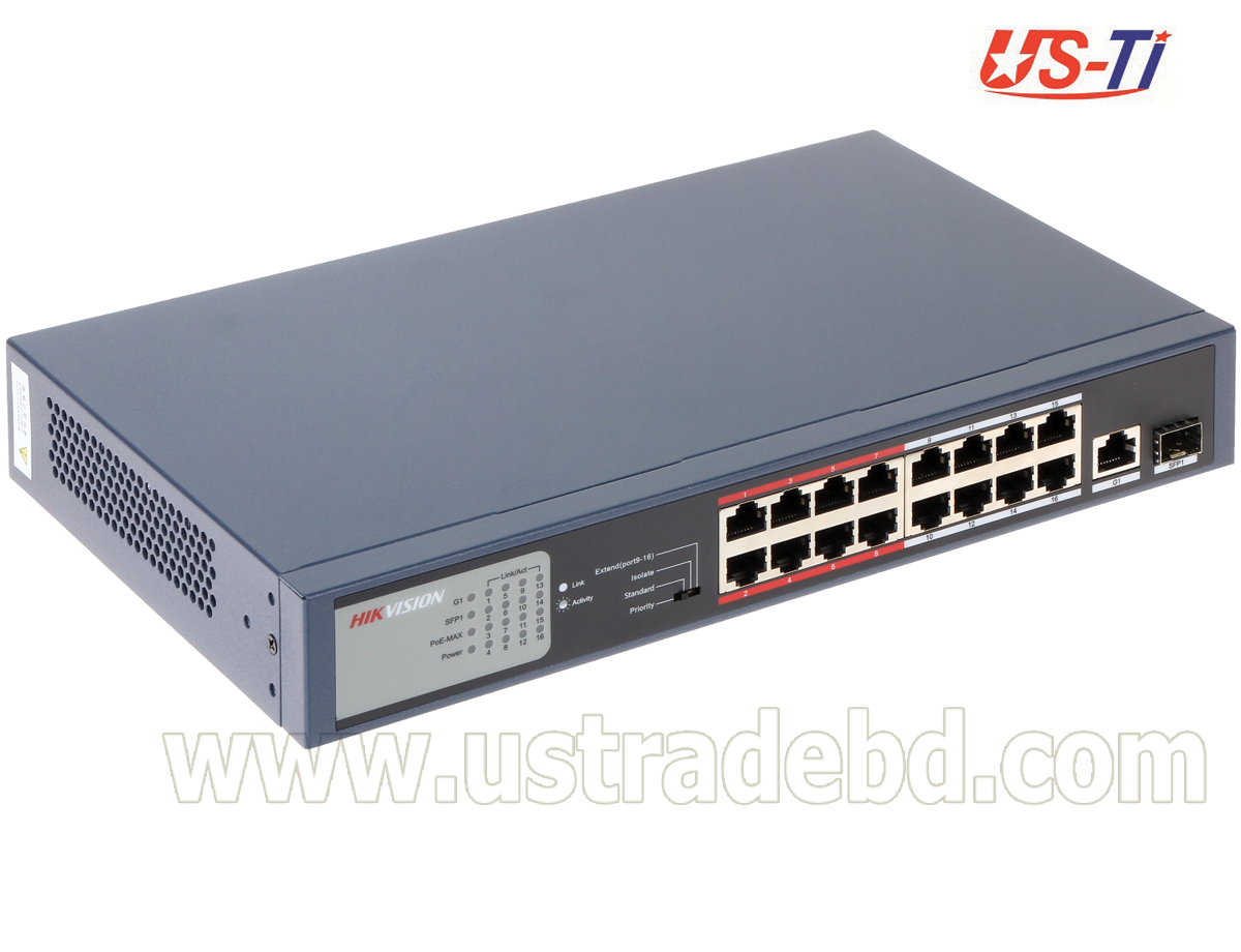 Hikvision DS-3E0318P-E/M(B) 16-Port 100 Mbps Long-Range Unmanaged PoE Switch